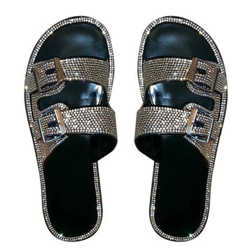 Women Slippers Rhinestone Solid Buckles Sandals